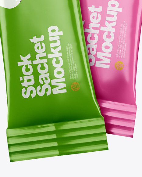 Two Glossy Stick Sachets Mockup