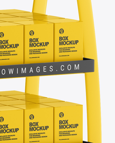 Glossy Display Stand w/ Boxes Mockup