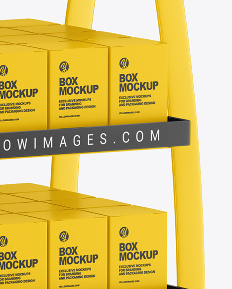 Glossy Display Stand w/ Boxes Mockup