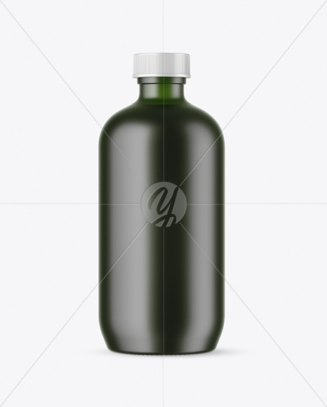 Frosted Green Glass Bottle w/ Dark Drink Mockup