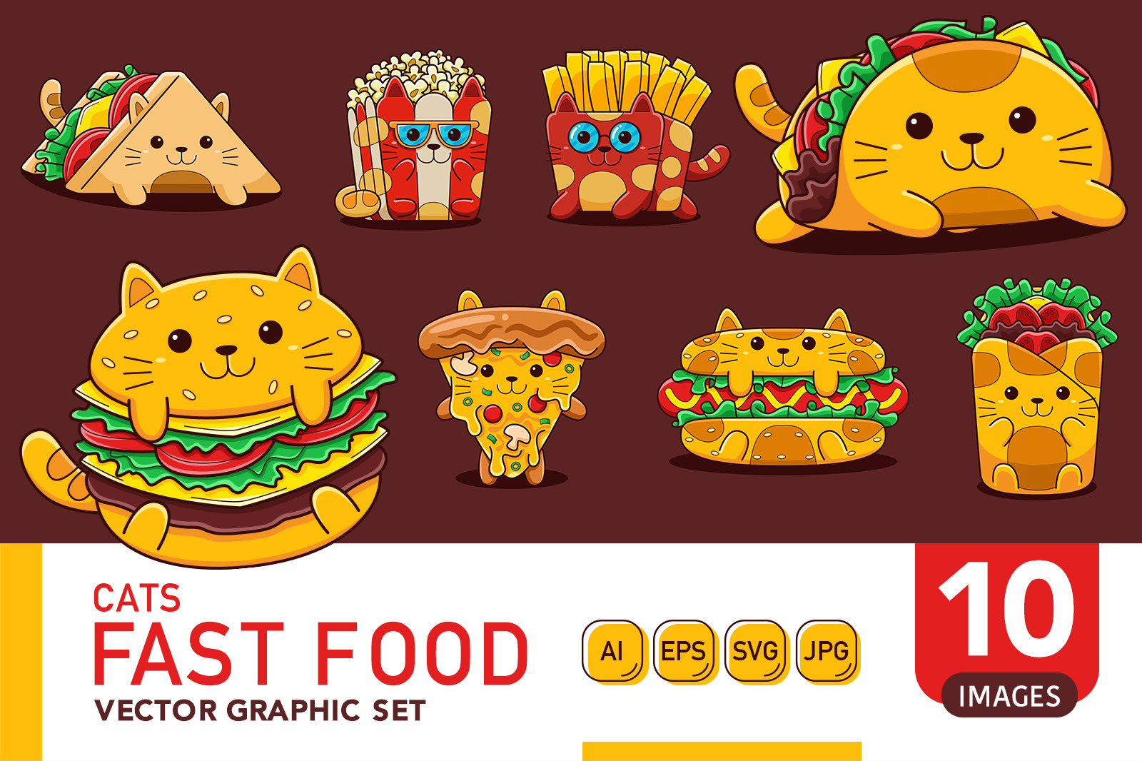 Cats Fast Food Vector Graphic Set