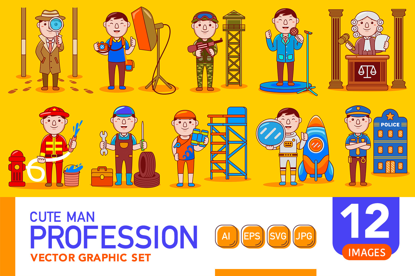 Cute Man Profession Vector Graphic Set