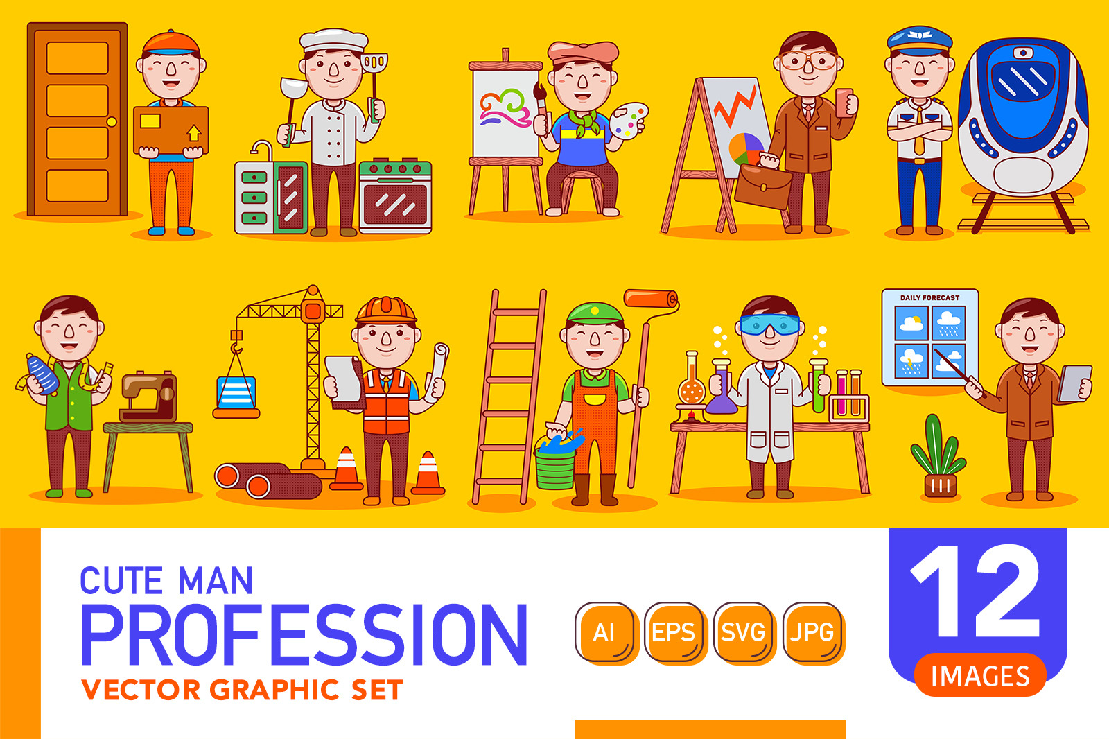 Cute Man Profession Vector Graphic Set 02