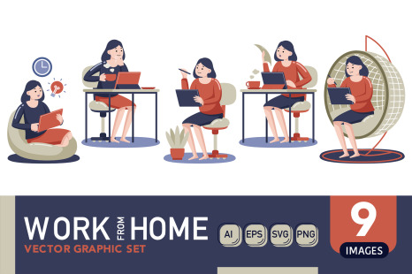 Work From Home Vector Graphic Set 02 - Working icons