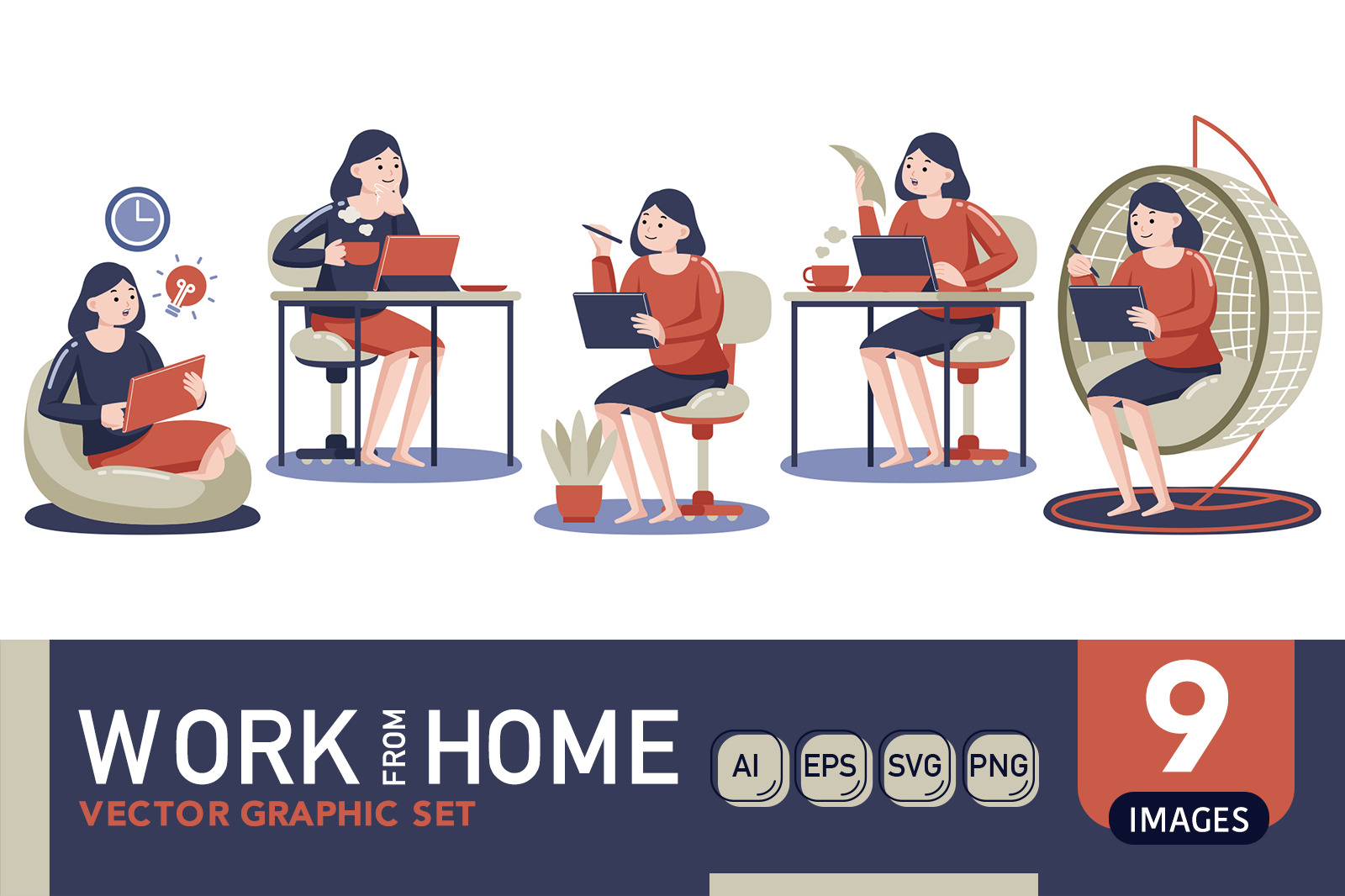 Work From Home Vector Graphic Set 02