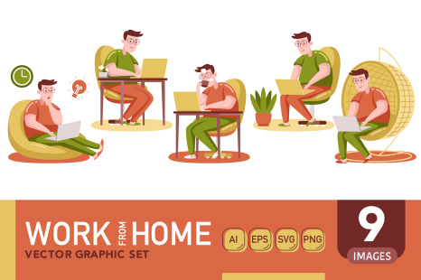 Work From Home Vector Graphic Set 03 - Work at the computer