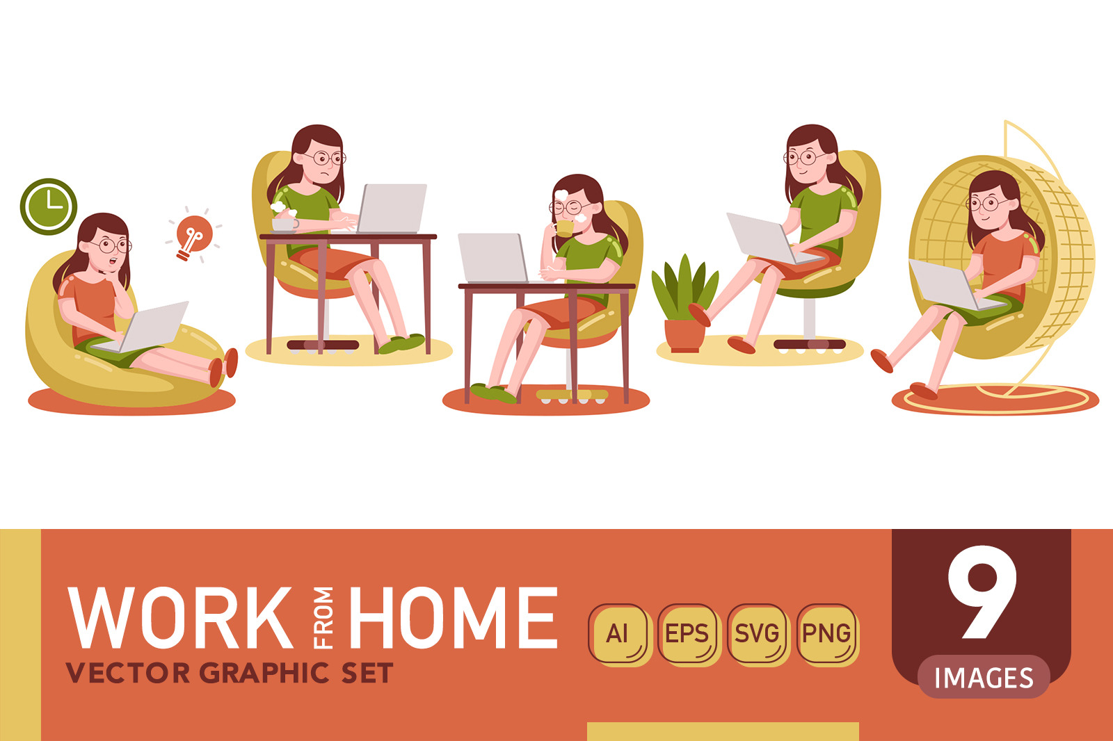 Work From Home Vector Graphic Set 04