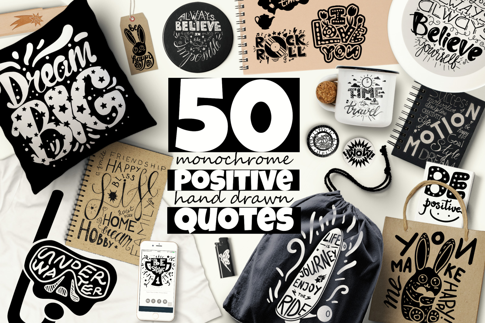 80% OFF 50 Positive Handdrawn Quotes