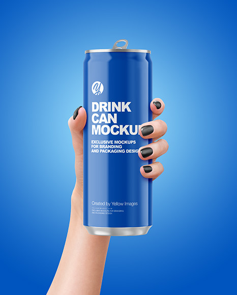 Aluminium Drink Can With Glossy Finish in a Hand Mockup