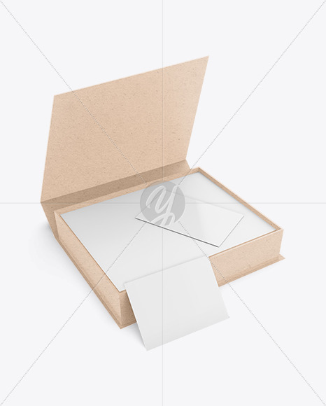 Kraft Paper Box with Business Cards Mockup