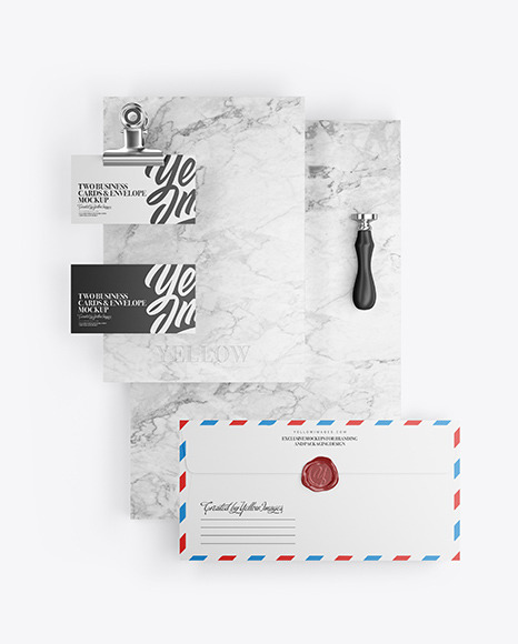 Two Business Cards & Envelope with Marble Mockup