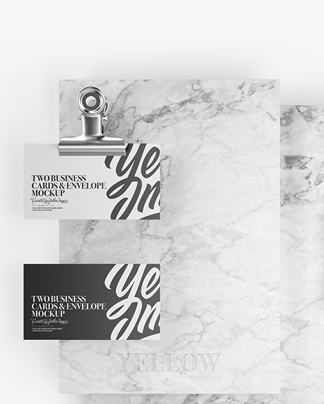 Two Business Cards &amp; Envelope with Marble Mockup