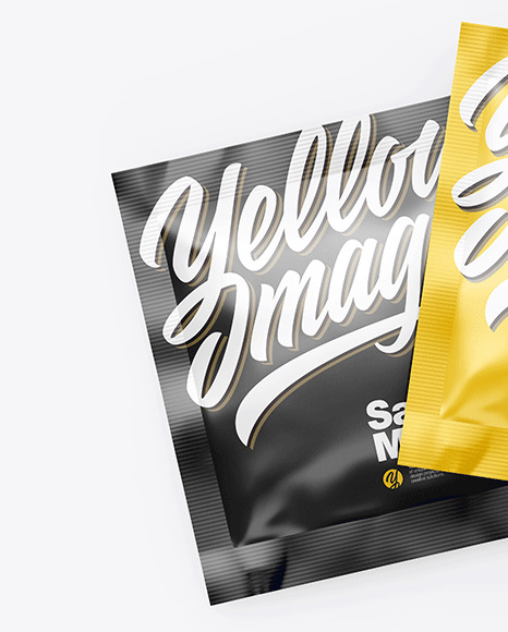 Two Glossy Square Sachets Mockup