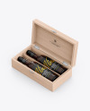 Wooden Box W/ Amber Bottles Mockup