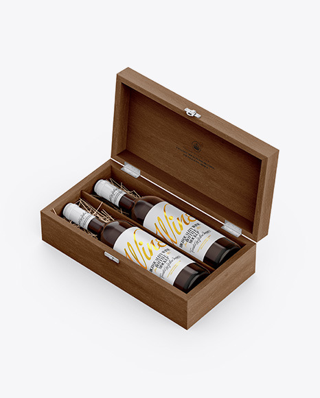 Wooden Box W/ Amber Bottles Mockup