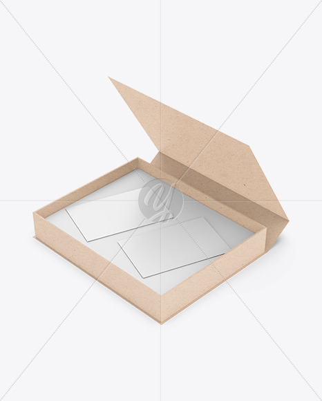 Kraft Paper Box with Business Cards Mockup