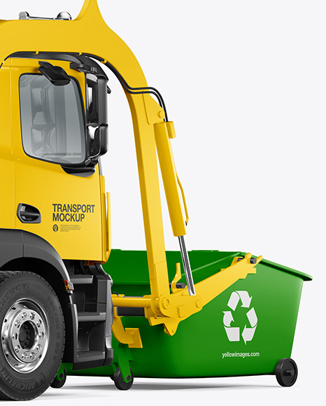 Garbage Truck Mockup - Back Half Side View