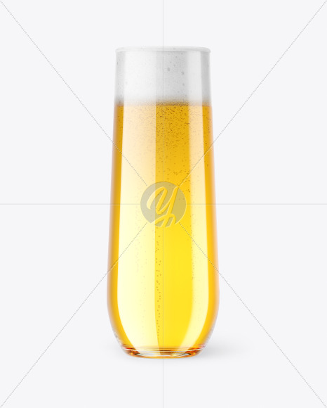 Stemless Flute Glass w/ Pilsner Beer Mockup