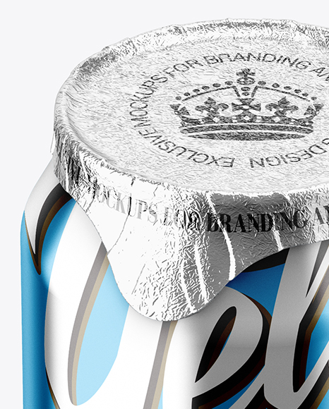 500ml Metallic Glossy Aluminium Can W/ Foil Lid Mockup (High-Angle Shot)