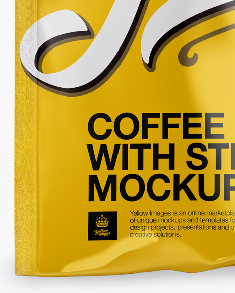 Glossy Coffee Bag With Valve Mockup - Front View