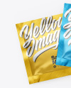 Two Glossy Metallic Square Sachets Mockup