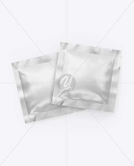 Two Glossy Metallic Square Sachets Mockup