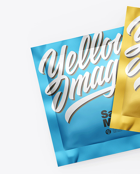 Two Matte Metallic Square Sachets Mockup