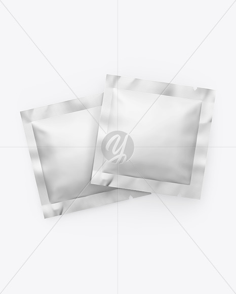 Two Matte Metallic Square Sachets Mockup