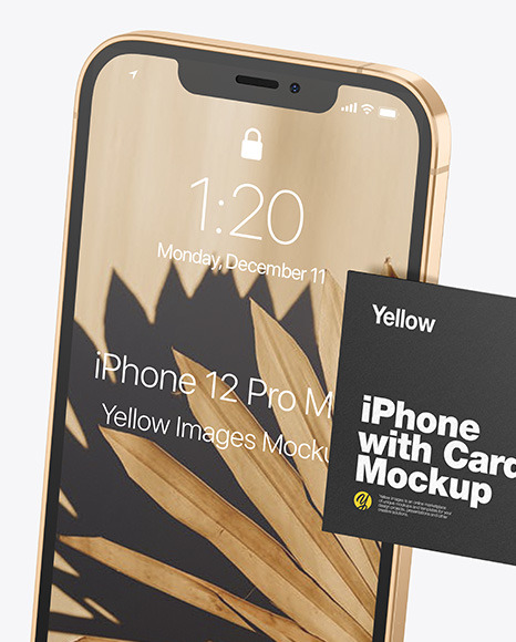 Clay Apple iPhone 12 Pro Max w/ Business Card Mockup