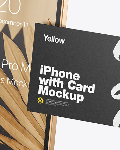 Clay Apple iPhone 12 Pro Max w/ Business Card Mockup