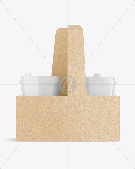 Glossy Coffee Cups in Kraft Paper Holder Mockup