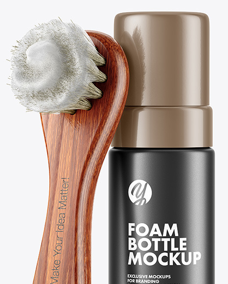 Foam Bottle with Shoe Brush Mockup