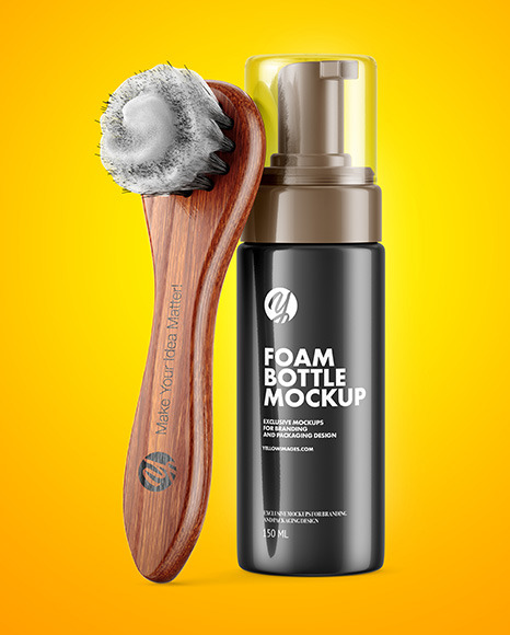 Foam Bottle with Shoe Brush Mockup