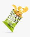 Opened Glossy Bag With Riffled Potato Chips Mockup