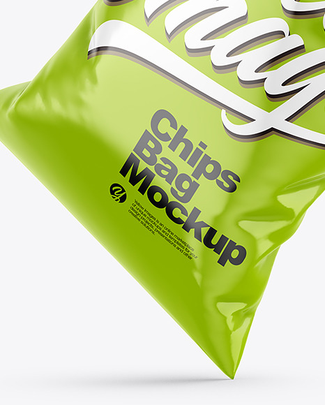 Opened Glossy Bag With Riffled Potato Chips Mockup