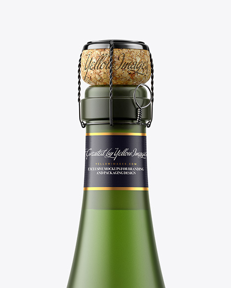 Frosted Green Glass Bottle w/ White Wine Mockup