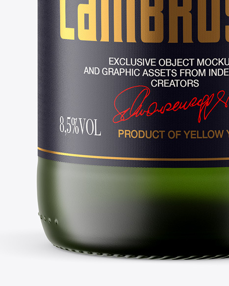 Frosted Green Glass Bottle w/ White Wine Mockup