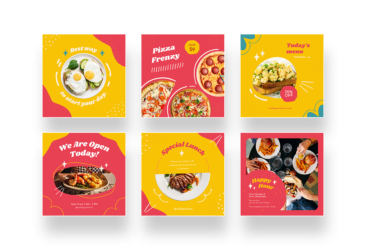 Bright Playful Fast Food Instagram Canva Template On Yellow Images ...