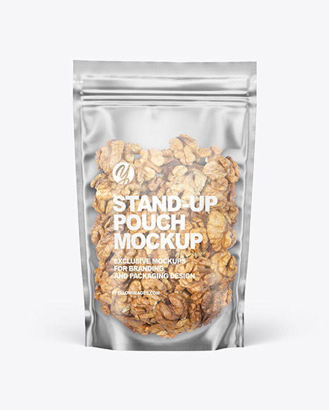 Frosted Plastic Pouch w/ Walnuts Mockup