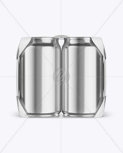 Carton Pack W/ 4 Glossy Metallic Cans Mockup