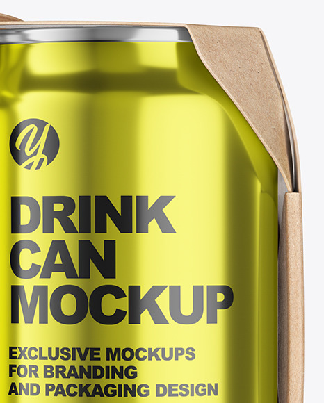 Carton Pack W/ 4 Glossy Metallic Cans Mockup