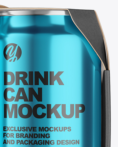 Carton Pack W/ 4 Glossy Metallic Cans Mockup