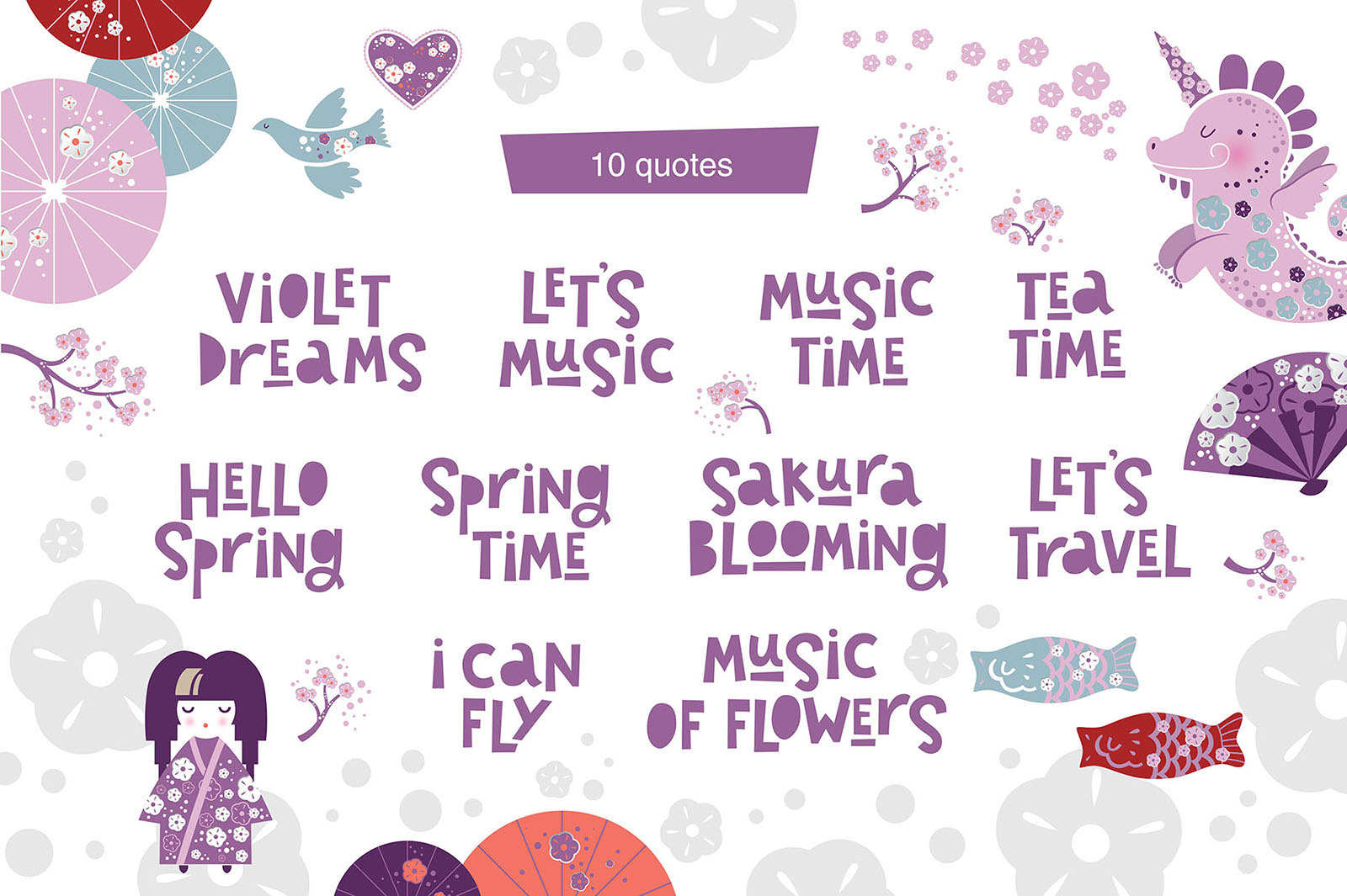 Cherry Blossom. Graphic set