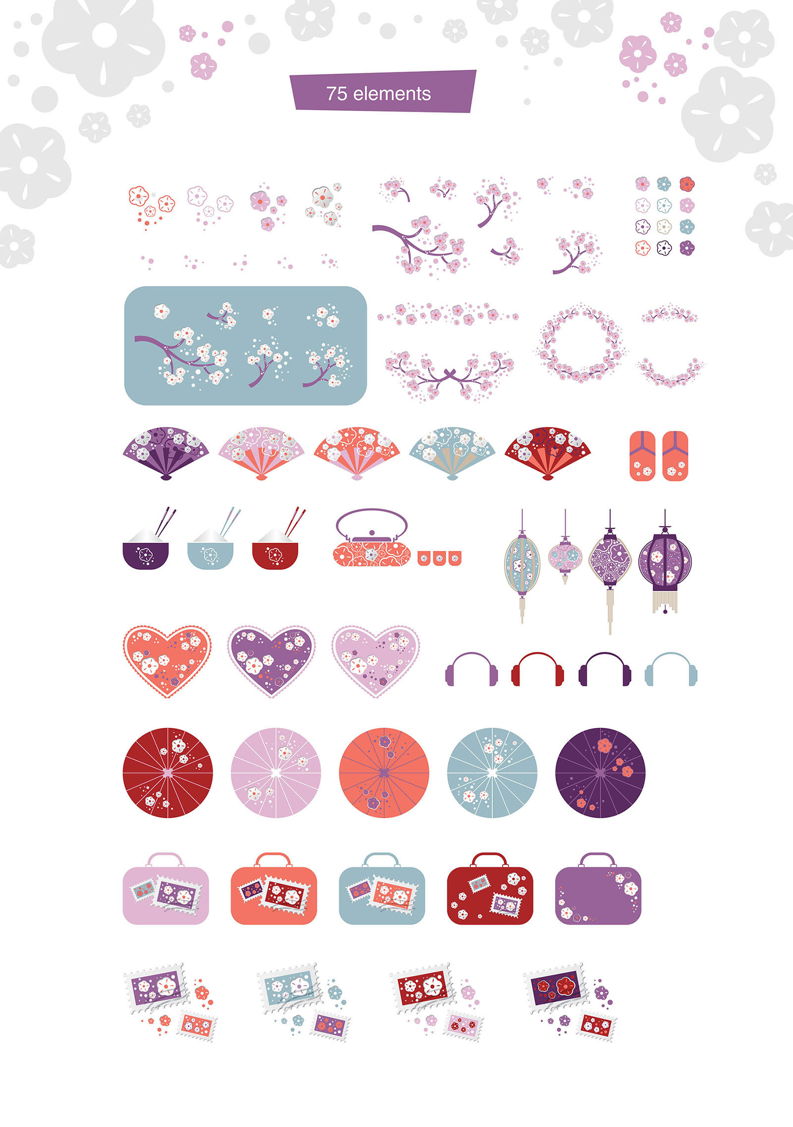 Cherry Blossom. Graphic set