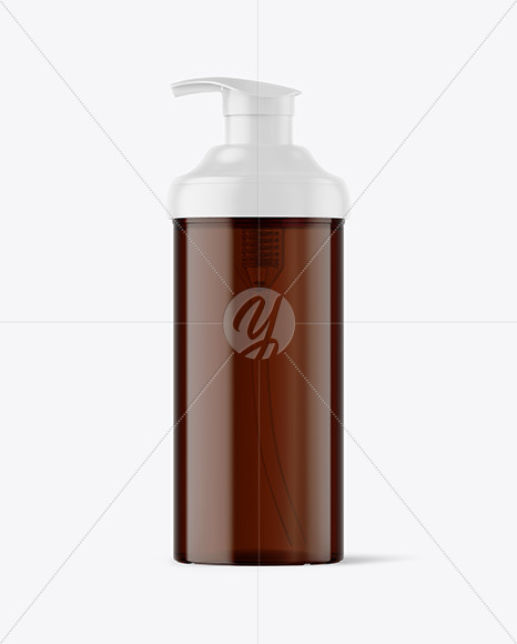 Amber Cosmetic Bottle with Pump Mockup