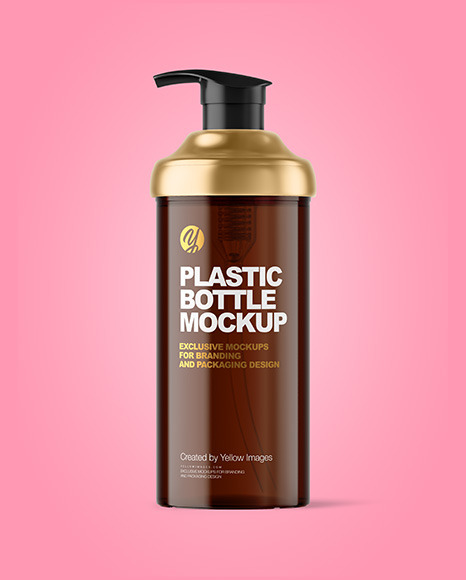 Amber Cosmetic Bottle with Pump Mockup