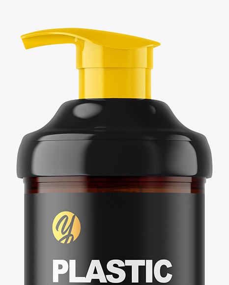 Amber Cosmetic Bottle with Pump Mockup