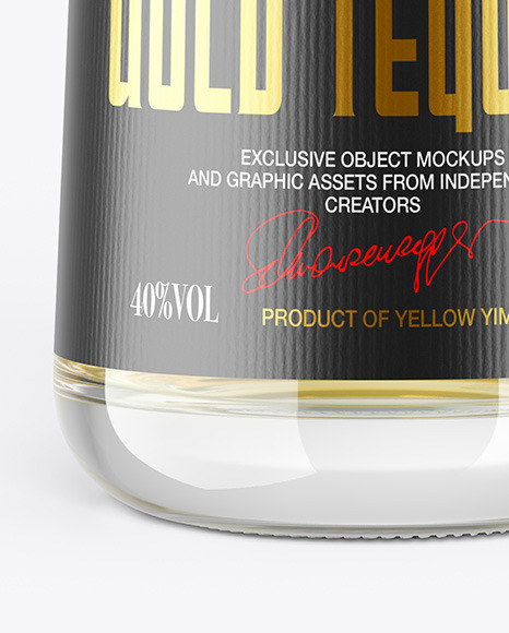 Gold Tequila Bottle with Wooden Cap Mockup