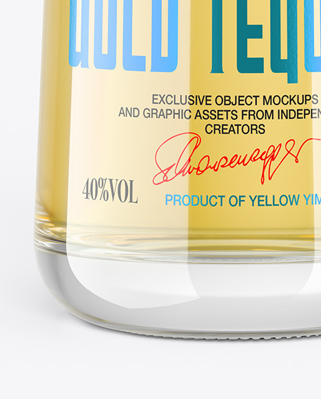 Gold Tequila Bottle with Wooden Cap Mockup