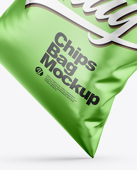 Opened Matte Metallic Bag With Riffled Potato Chips Mockup